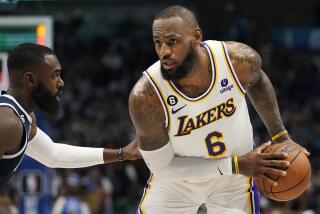 Lakers forward LeBron James during the first quarter of an NBA basketball game Dallas Mavericks
