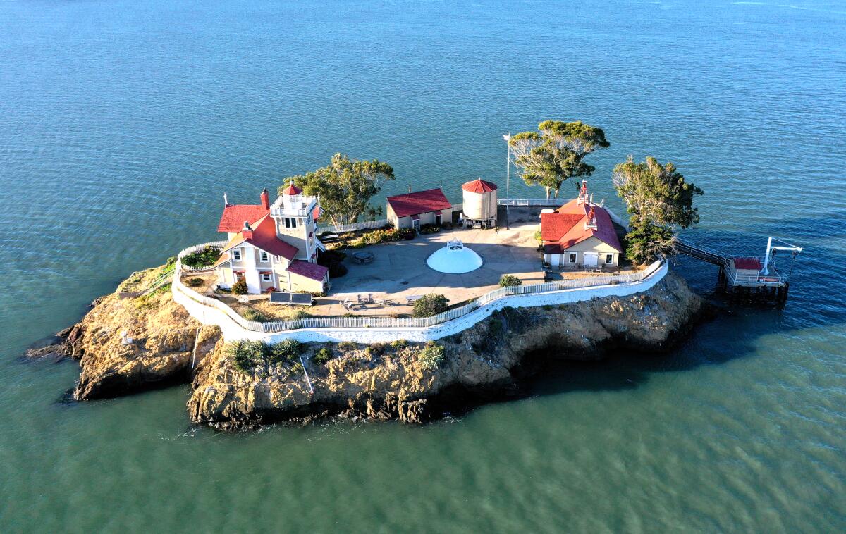The East Brother Light Station is seen from this drone view in Richmond on March 22.