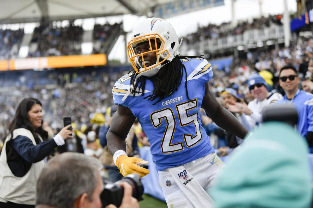 Chargers running back Melvin Gordon runs during a game.