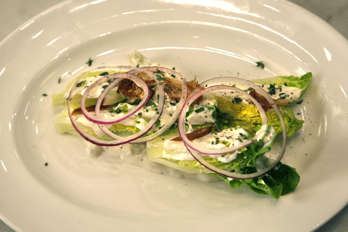 Little Gem lettuce with dates, red onion and Gorgonzola dolce