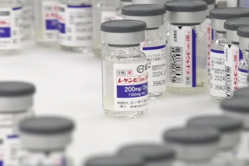This undated image made from video provided by Eisai Co., Ltd., shows Leqembi, a drug for Alzheimer’s decease that was jointly developed by Japanese and U.S. pharmaceutical companies, at Eisai's Kawashima plant in Kakamigahara city, Gifu Prefecture, central Japan. Japan's health ministry has approved Leqembi, the first drug for the treatment of the disease in a country with a rapidly aging population. Leqembi was developed by Japanese drugmaker Eisai and U.S. biotechnology firm Biogen. (Eisai Co., Ltd. via AP)