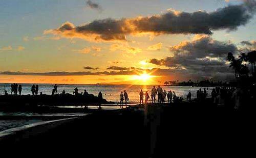 Sunset on Waikiki Beach.