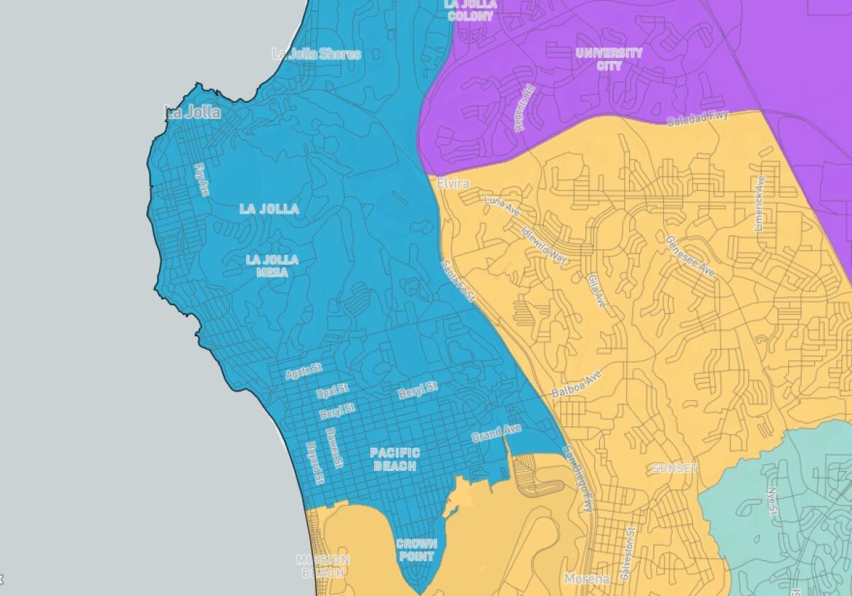 The boundaries of City Council District 1 (in dark blue) were approved by the San Diego Redistricting Commission in 2021.