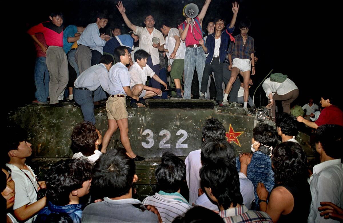 Protesters near Tiananmen Square in Beijing in 1989