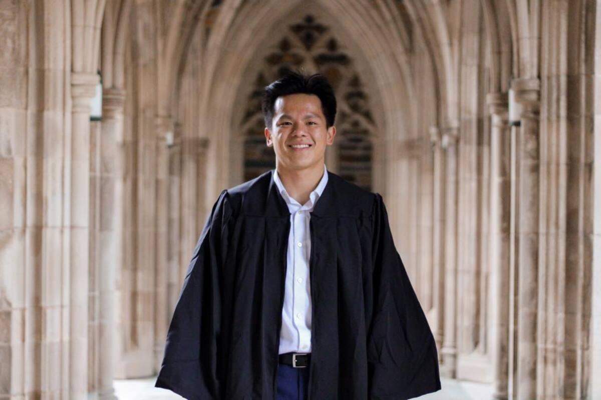 Bryant Huang in his graduation robe at Duke University.