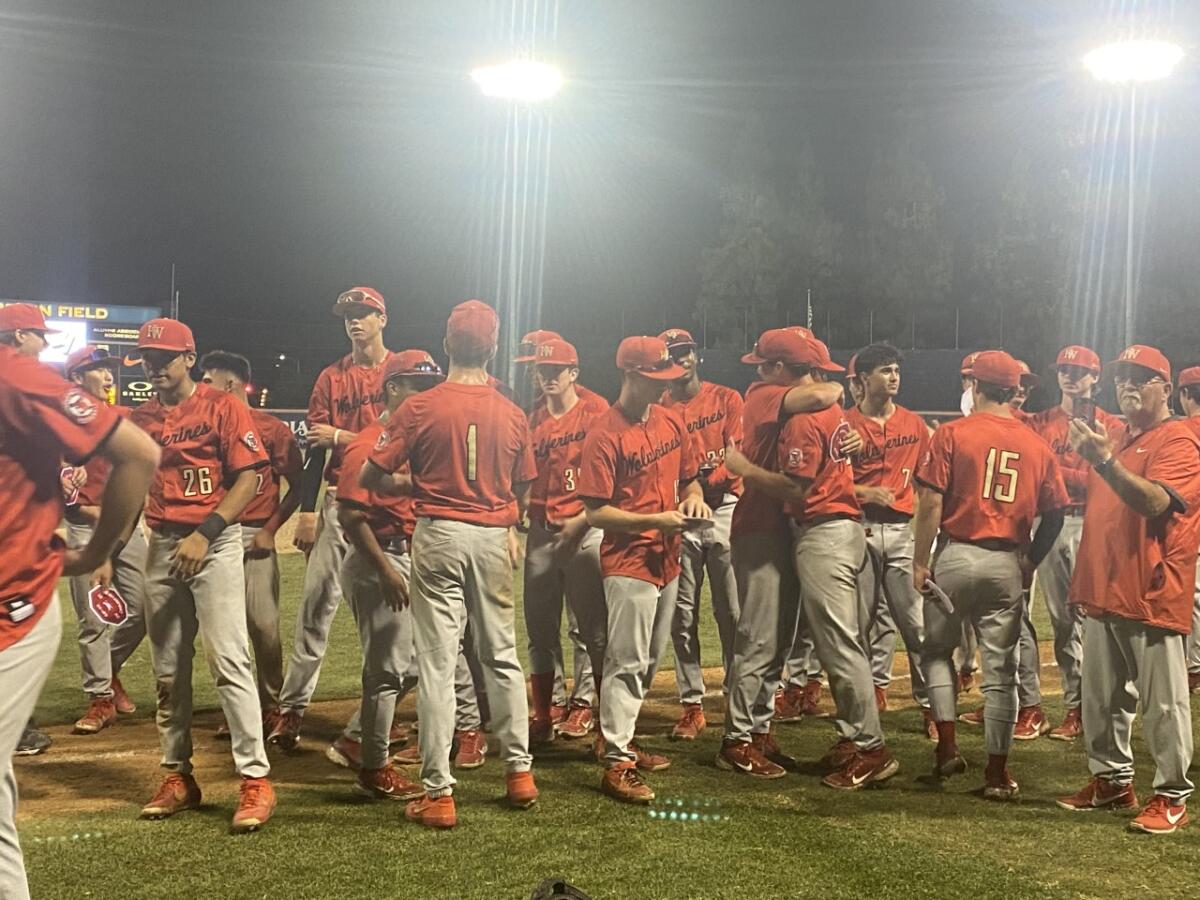 Harvard-Westlake players celebrate their 3-0 win over JSerra.