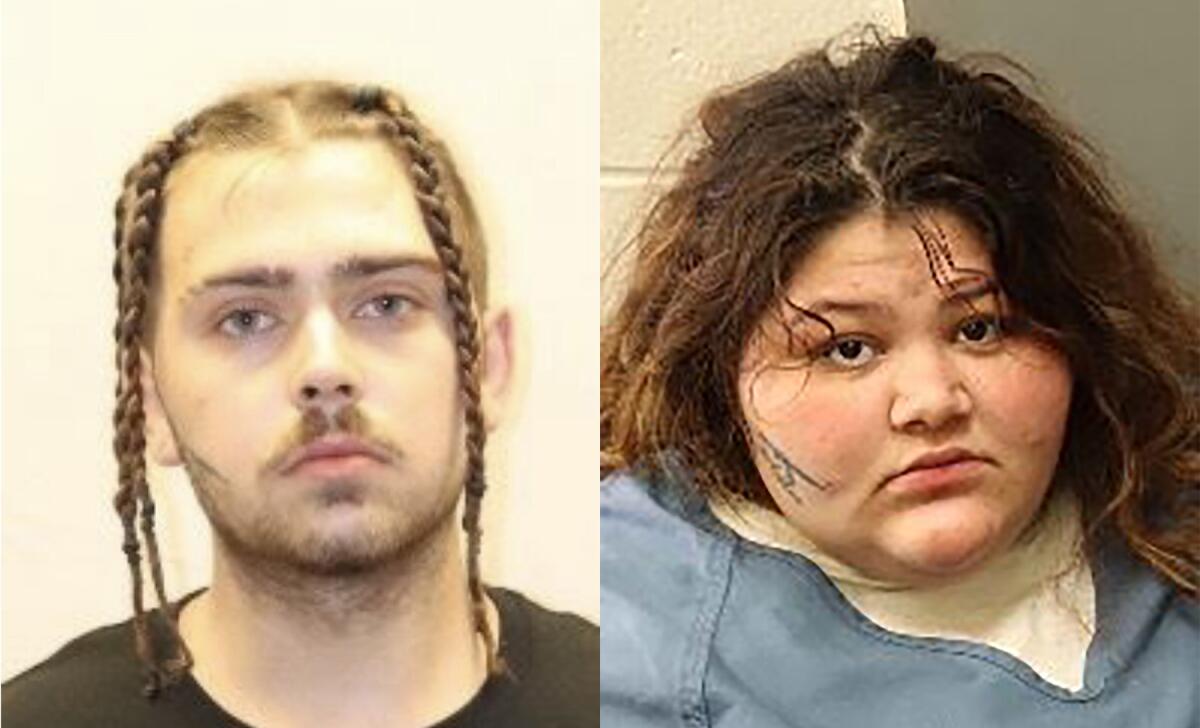 Booking photos of a man and a woman