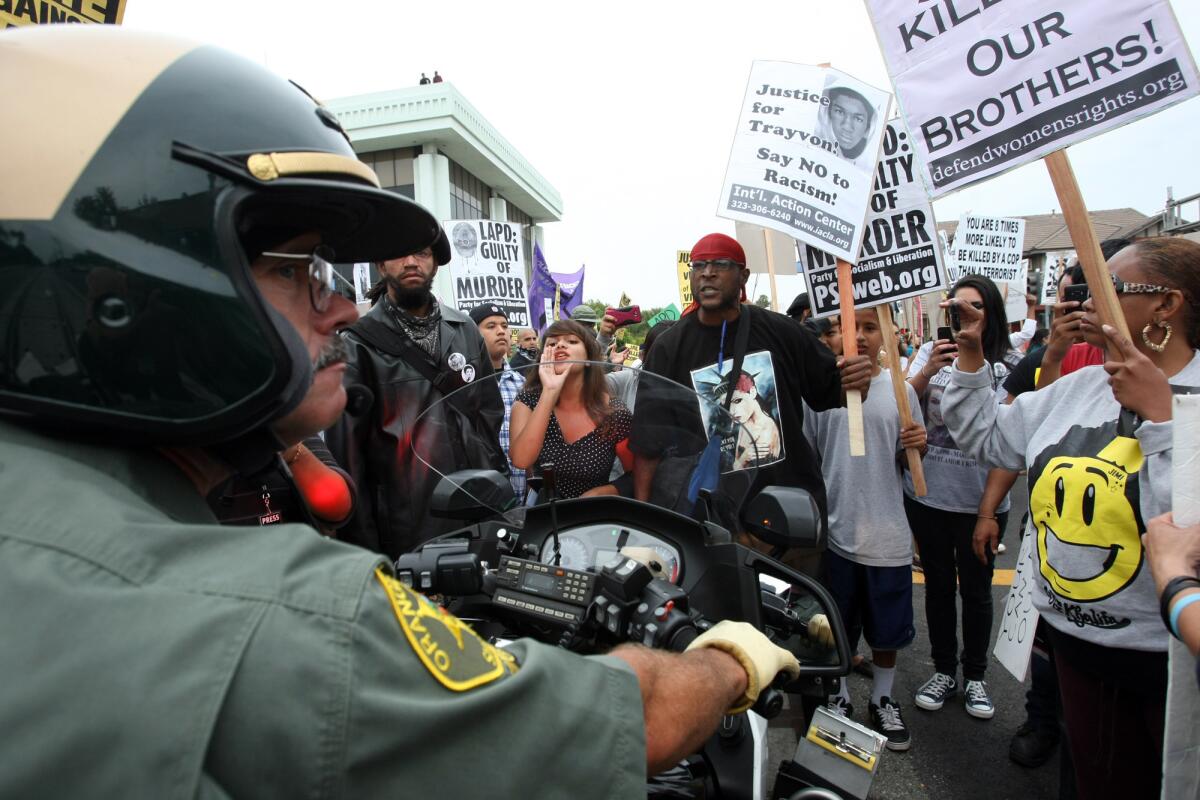Protesters gather in Anaheim in 2013, a year after police shot and killed Manuel Diaz. A federal appeals court ruled Wednesday that Diaz's family can sue the Anaheim police.