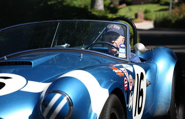 Lynn Park drives one of his vintage Shelby Cobras around his neighborhood in La Cañada Flintridge.