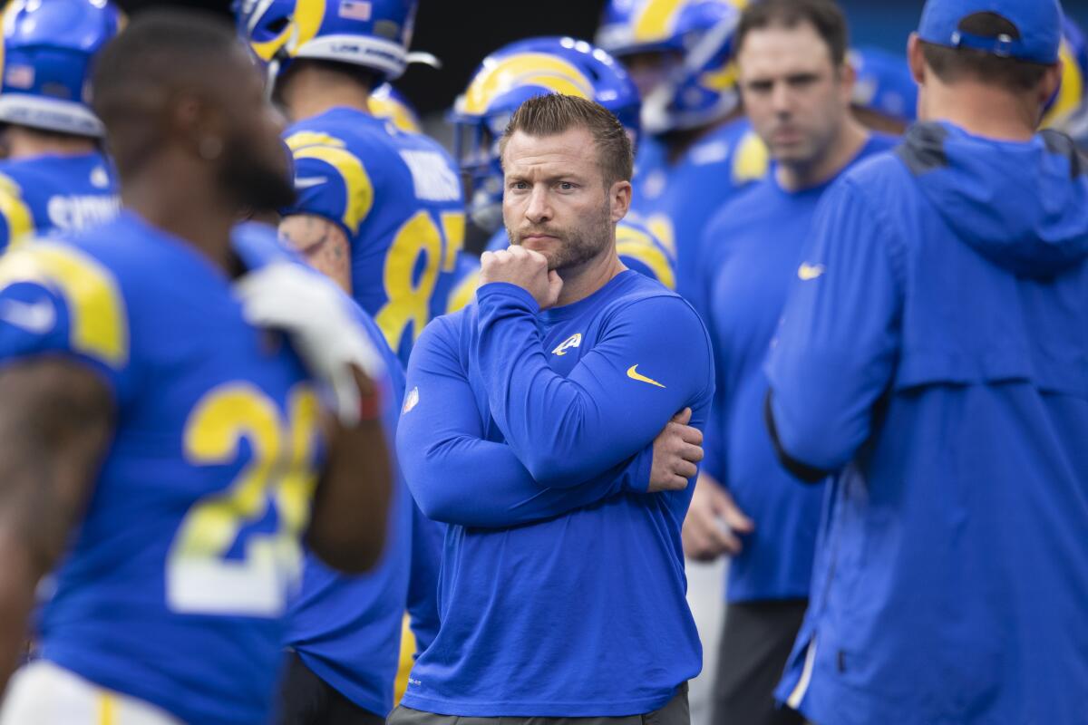 Rams coach Sean McVay looks on before Sunday's win over the Detroit Lions.