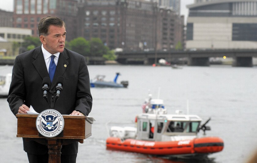 Tom Ridge, former Homeland Security secretary, in Boston in 2004. Ridge said a potential budget standoff could hurt the Republican Party. "I think it is political folly. I think it is bad policy," he said. "I think the political repercussions could be very severe."