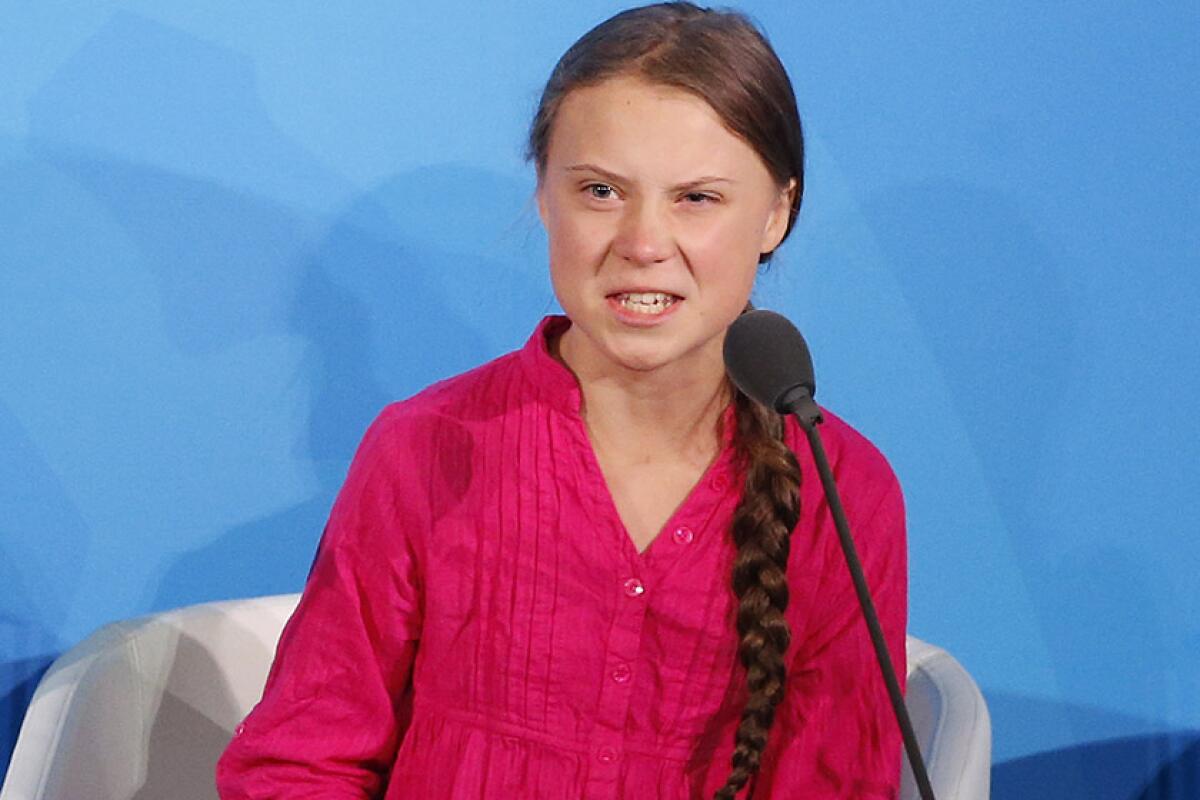 Environmental activist Greta Thunberg addresses the United Nations Climate Action Summit at U.N. headquarters on Sept. 23.