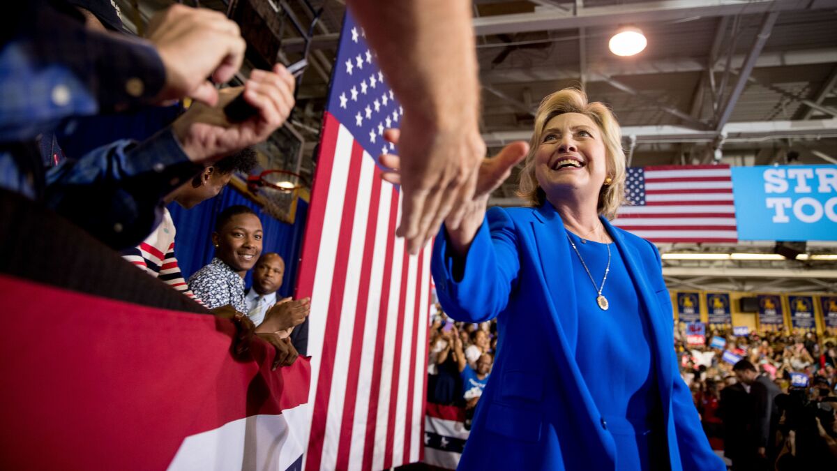 Hillary Clinton campaigns in Charlotte, N.C., last week.