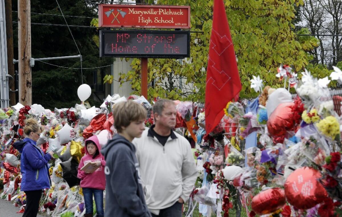 A memorial for victims of a school shooting in Washington state.