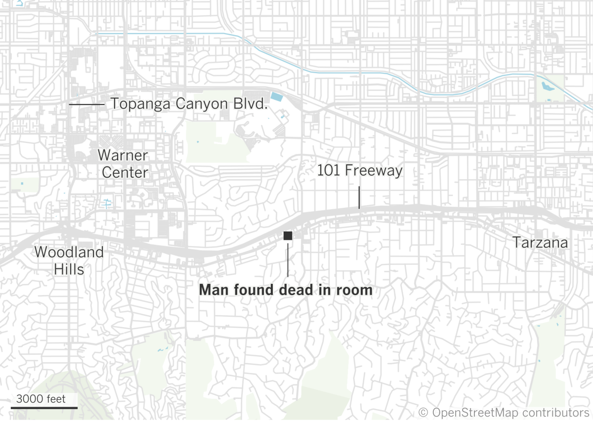 Map of Woodland Hills locating where man was found dead
