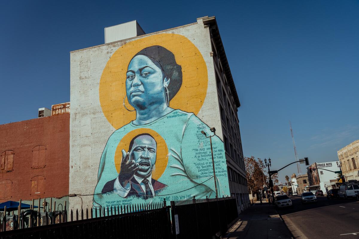 A giant mural pays tribute to Jasmine DellaFosse, a Stockton youth organizer