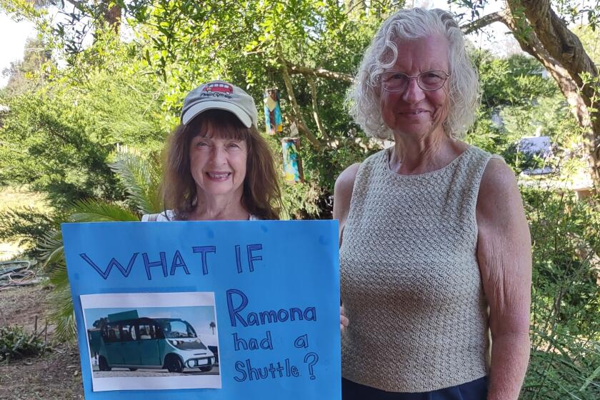 Ramona residents Rose LaRosa, left, and Verna Silvia have joined proponents who want to start a shuttle service in Ramona.