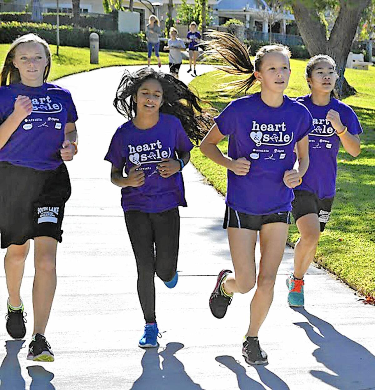 Girls of South Lake Middle School in Irvine run twice a week for Heart & Sole, a program developed by national organization Girls on the Run. The program, introduced to South Lake by the school’s counselor Jessica Hebl, has girls run and discuss lessons connected to the running exercises.
