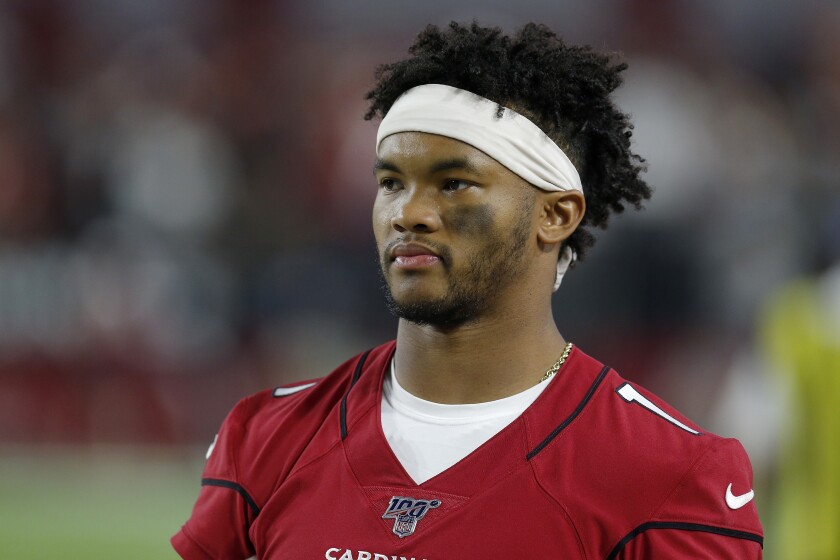 Arizona Cardinals quarterback Kyler Murray watches during the second half of a preseason game against the Oakland Raiders on Aug. 15 in Glendale, Ariz.