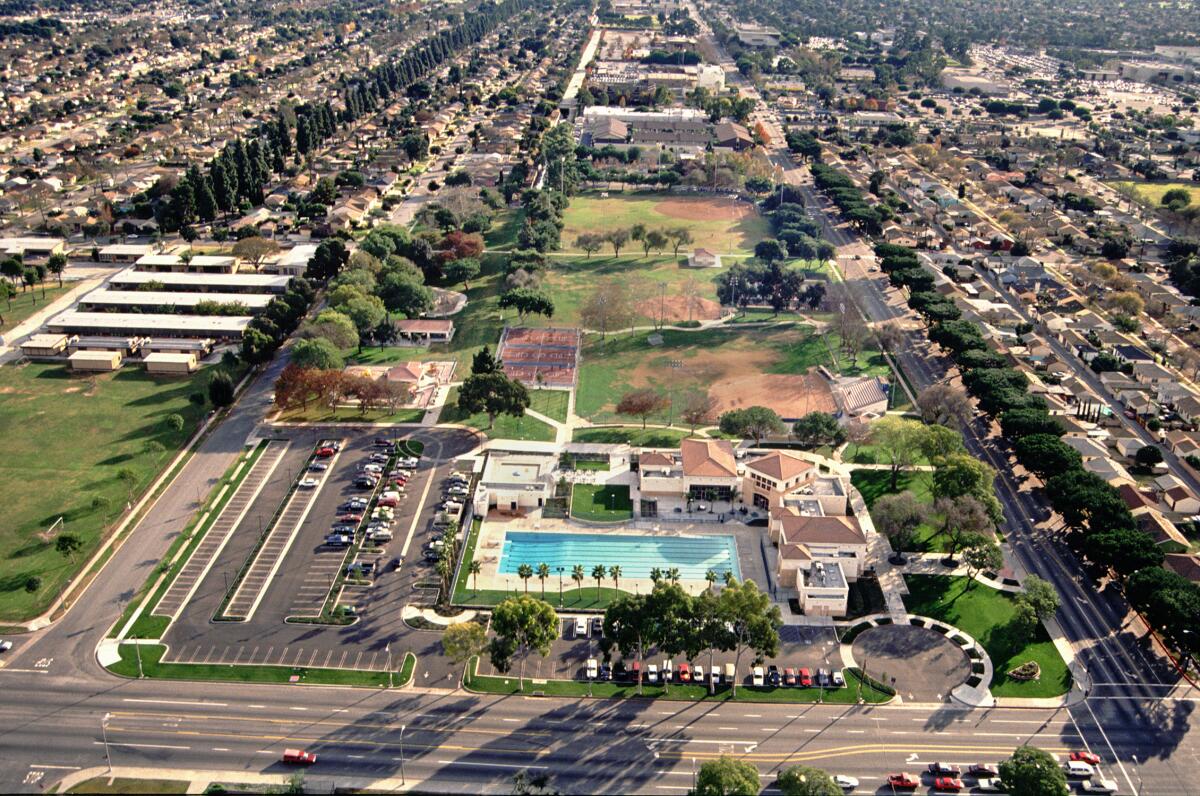 Aerial shot of suburban landscape 