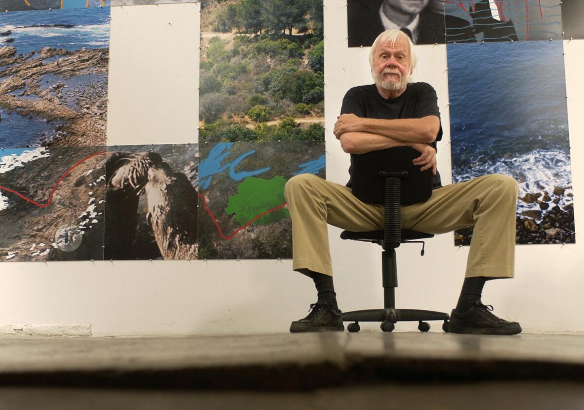 John Baldessari with some of his works at his Santa Monica studio in 2002.