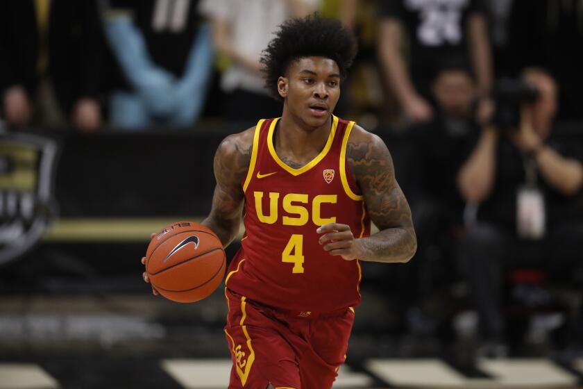 USC guard Kevin Porter Jr. (4) in the first half of an NCAA college basketball game in Boulder, Colo.