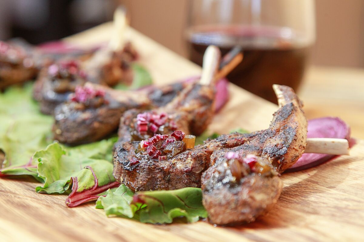 Grilled Lamb Chops with Beet Stem Marmalade, cooked and styled by chef Coral Strong, owner of Garden Kitchen restaurant.
