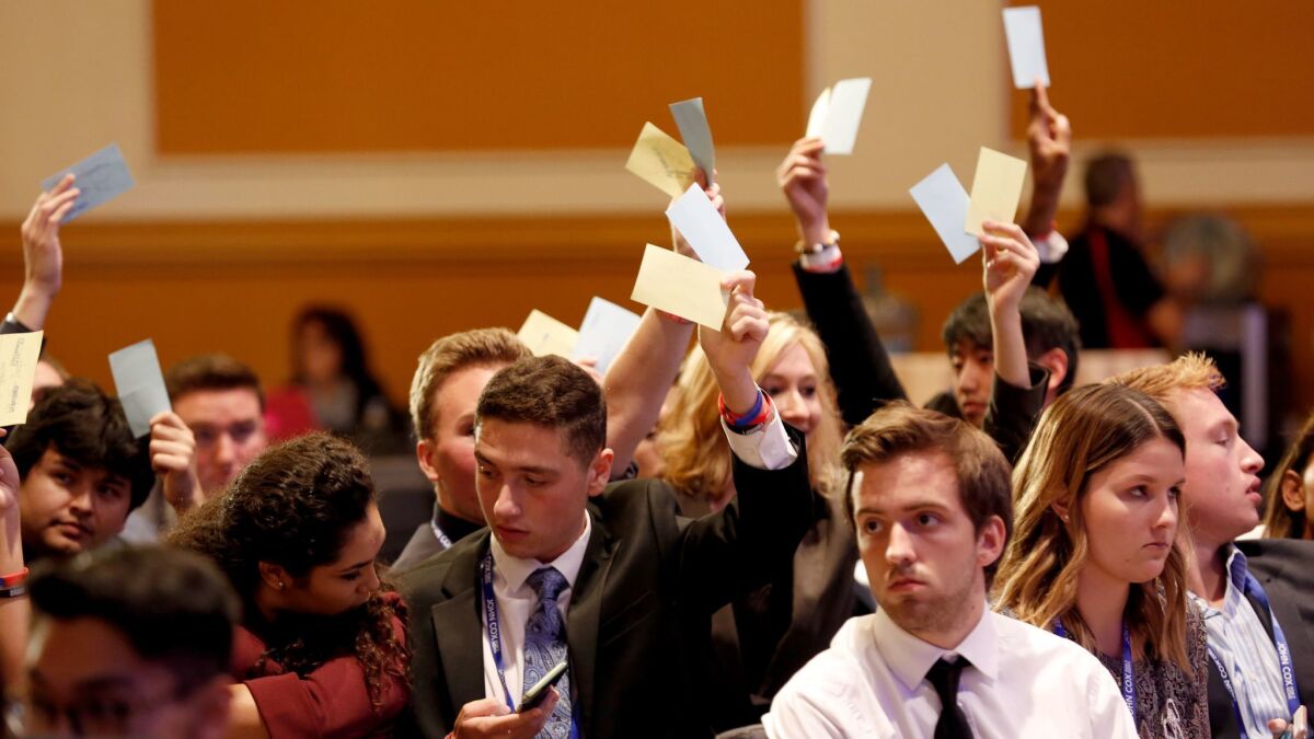 GOP college students vote on new leadership at the California Republican convention in Anaheim.