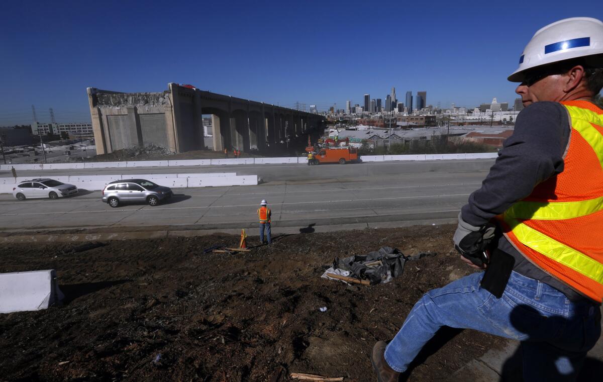 Demolition work on the 6th Street Bridge that spanned the 101 Freeway in downtown was completed faster than planned, allowing for the early reopening of a 2.5-mile section of the freeway.