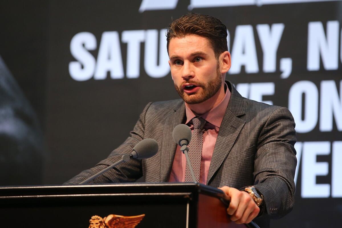 Chris Algieri (20-0, 8 knockouts) speaks during a news conference ahead of his bout with World Boxing Organization welterweight champion Manny Pacquiao (56-5-2, 38 KOs) on Saturday at The Venetian in Macao.