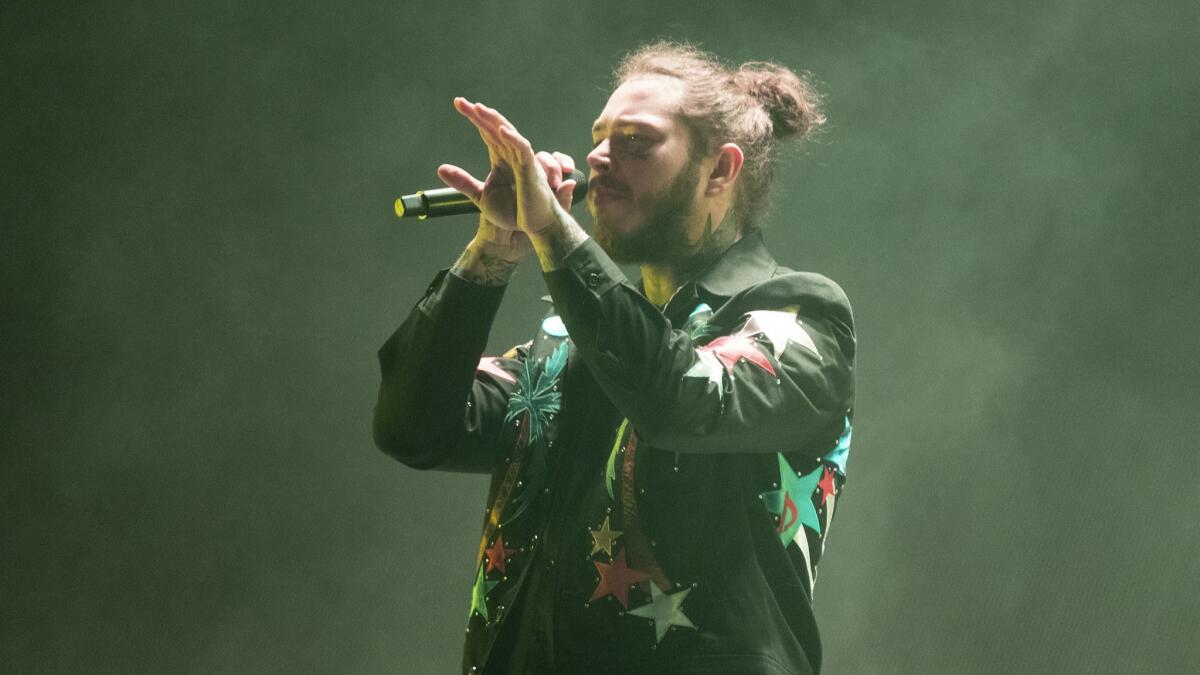 Post Malone performs Wednesday night at the Hollywood Bowl.