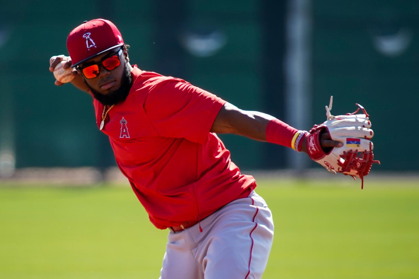 Angels infielder Luis Rengifo participates in a workout during spring training in Tempe.