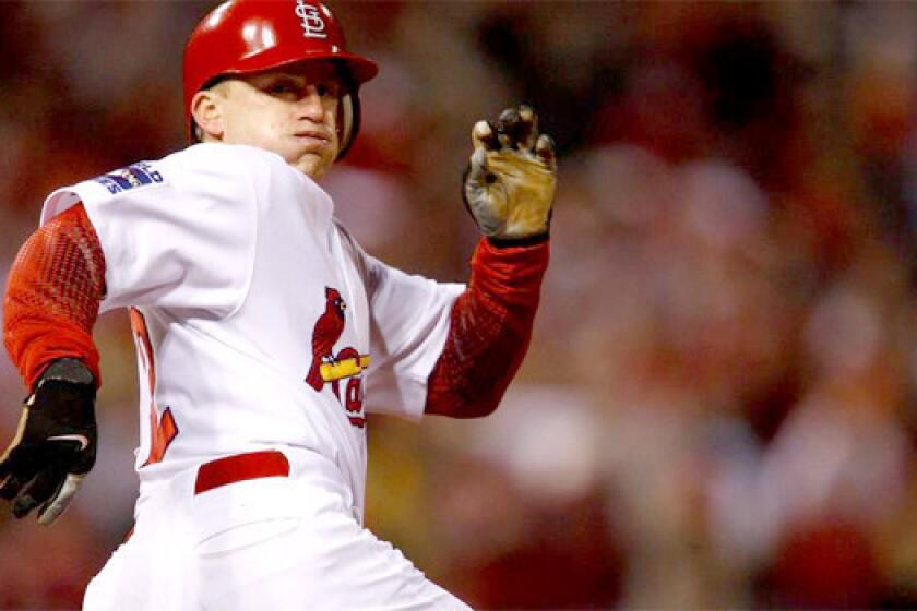 David Eckstein runs the bases during Game 5 of the 2006 World Series, in which the St. Louis shortstop was voted most valuable player. The Cardinals won the series, four game to one, over the Detroit Tigers.