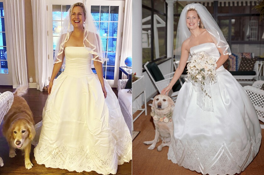 This is a combination photo of Elizabeth Cole wearing her wedding gown