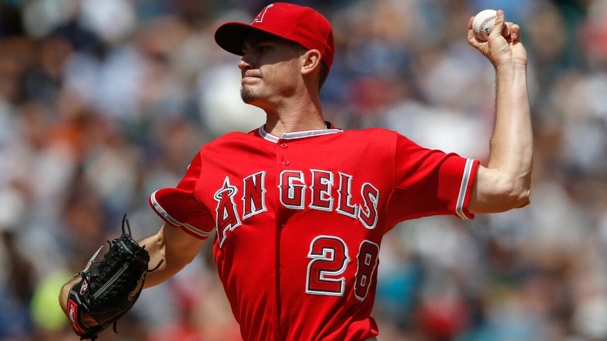 Angels starter Andrew Heaney pitched seven scoreless innings Sunday in a win over the Mariners, his fourth consecutive strong outing since being recalled from the minors.
