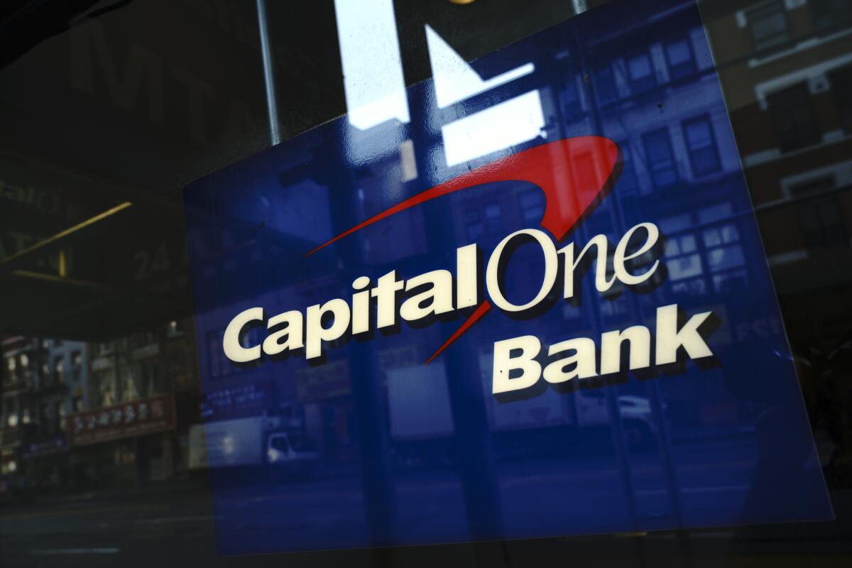 Capital One sign on a building in Manhattan in 2019.