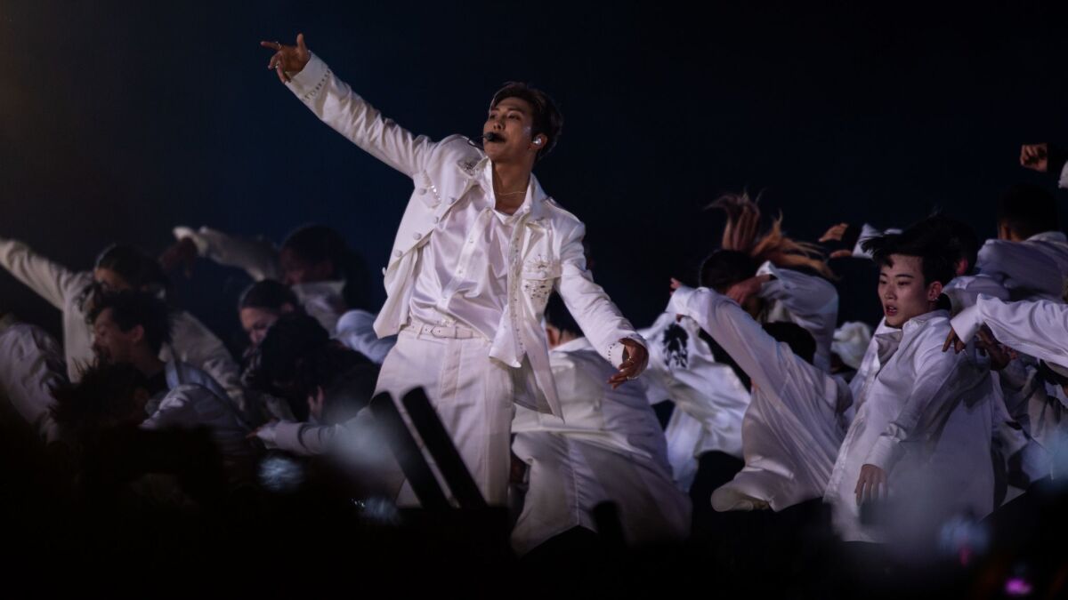 BTS performs for a sold-out show Saturday at the Rose Bowl.