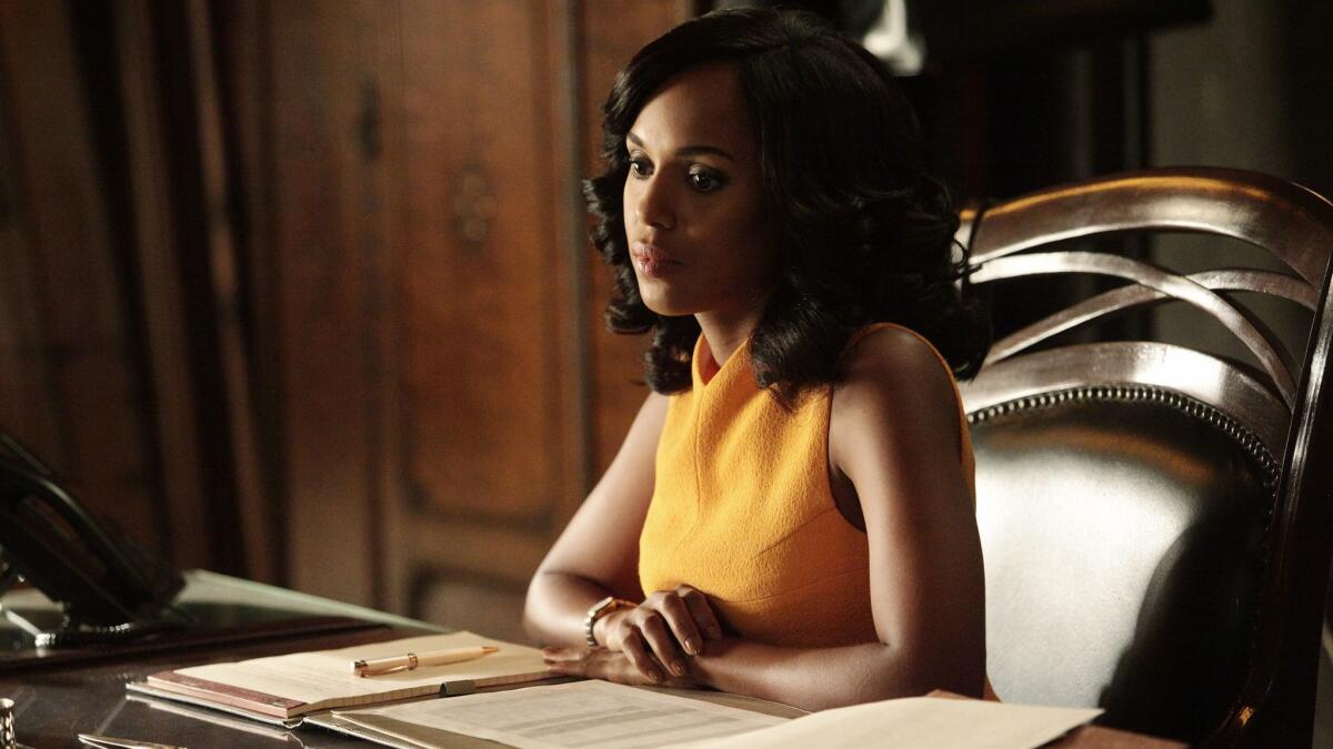 Olivia Pope appears in a bright marigold-colored Narciso Rodriguez dress during the season 5 episode "The Fish Rots From the Head." Former First Lady Michelle Obama later wore the same dress for President Obama's final State of the Union address.