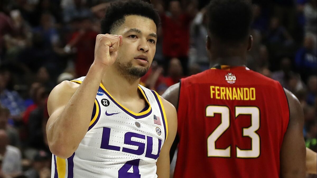 LSU guard Skylar Mays had a game-high 16 points in the 69-67 victory over Maryland on Saturday.