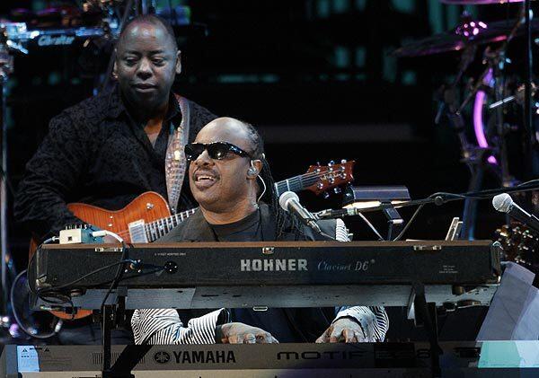Stevie Wonder gets into the moment at the Global Soul concert at the Hollywood Bowl, part of KCRW-FM (89.9)'s annual World Music Festival series.