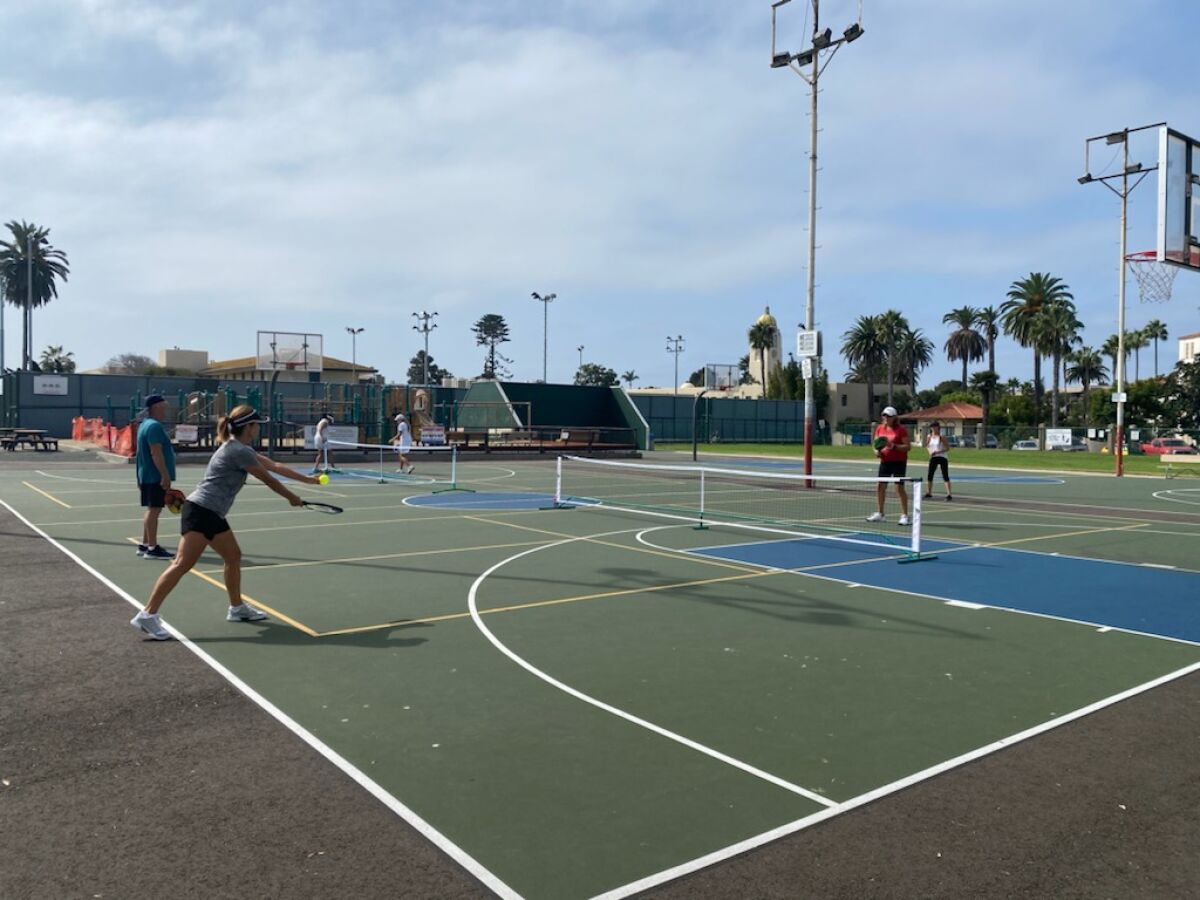 The La Jolla Recreation Center's pickleball courts are on the recently repaved basketball courts at 615 Prospect St.