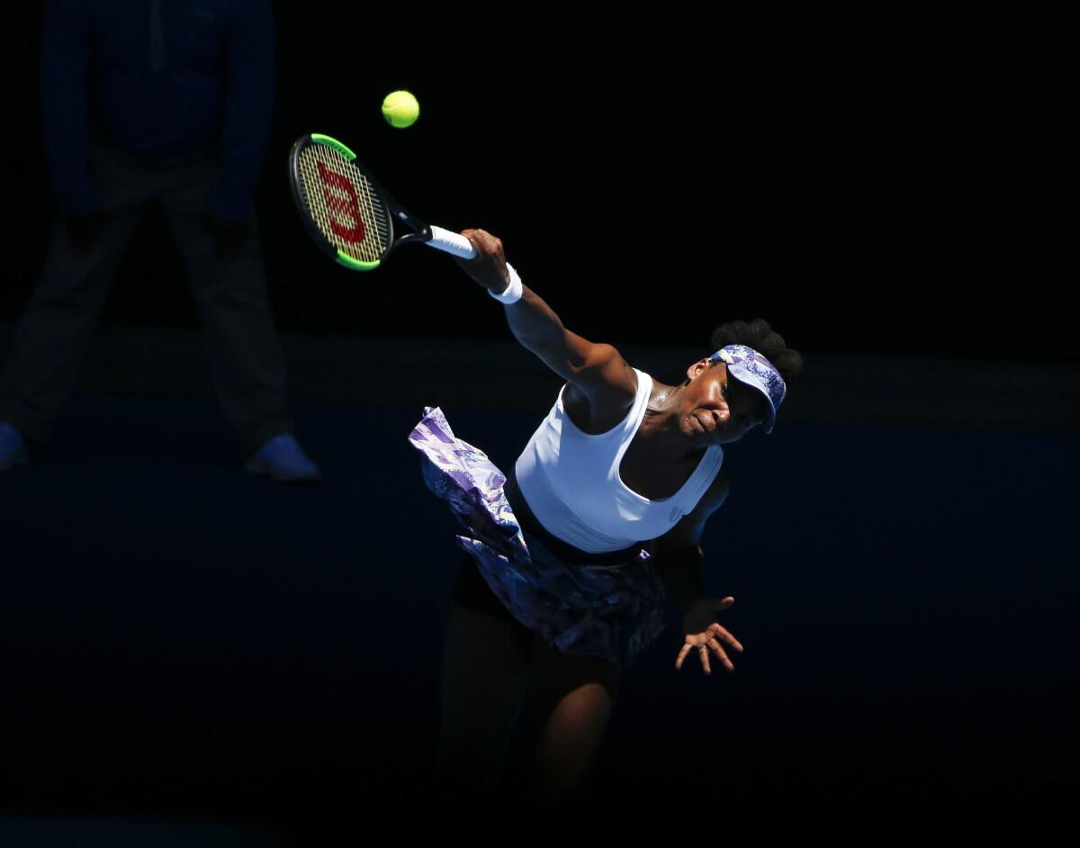 Venus Williams in action against Mona Barthel during round four of the women's singles at the Australian Open on Jan. 22.