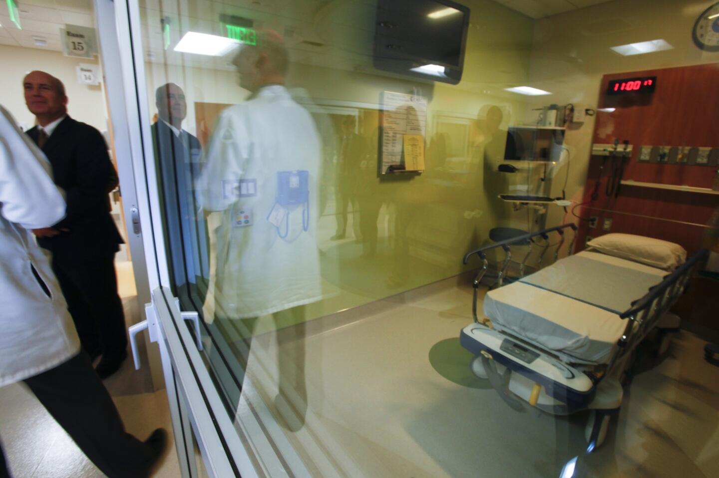 Doctors and staff take the media on a tour of the patient rooms in the Emergency Department of the new $558-million seven-story Bill Holmes patient tower at CHOC Children's Hospital Of Orange County.