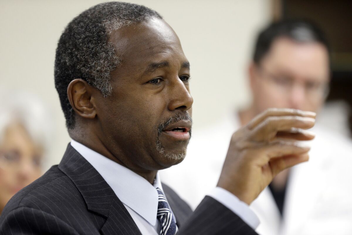 U.S. Housing and Urban Development Secretary Ben Carson has notified L.A. Mayor Eric Garcetti that his agency was denying the city $80 million in federal funds.