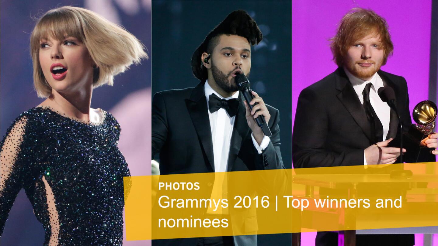 Click through the gallery to see some of the top Grammys 2016 winners and nominees including Taylor Swift, the Weeknd and Ed Sheeran. Make sure to check out The Times' complete Grammys coverage.