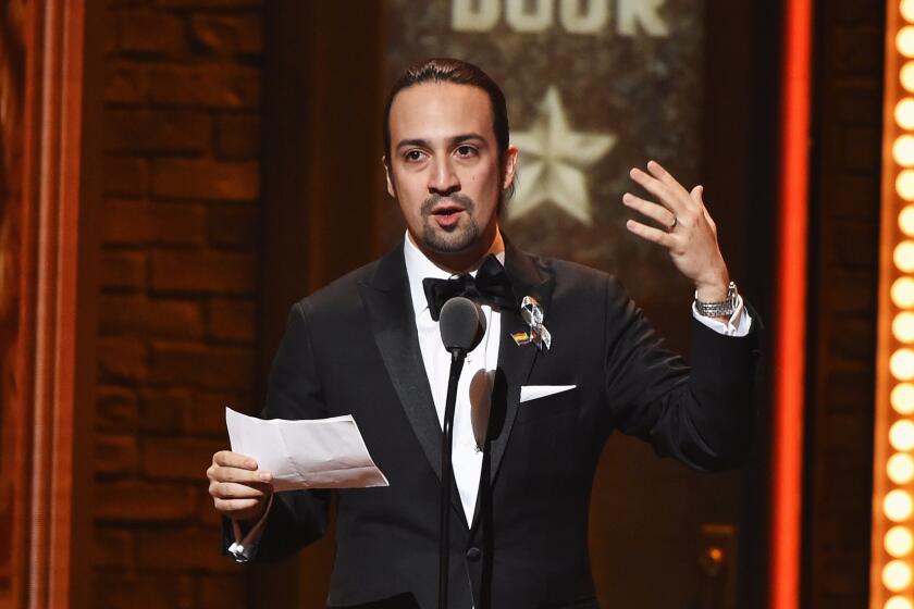 Liz-Manuel Miranda is shown after winning the Tony for original score for "Hamilton."