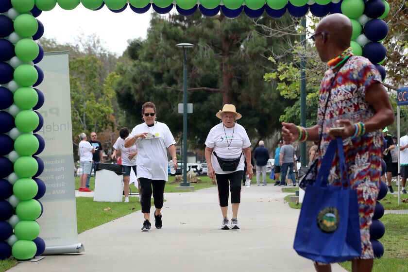 Participants walk during the 13th Annual Walk for Independence at TeWinkle Park on Saturday in Costa Mesa. (Kevin Chang / Daily Pilot)