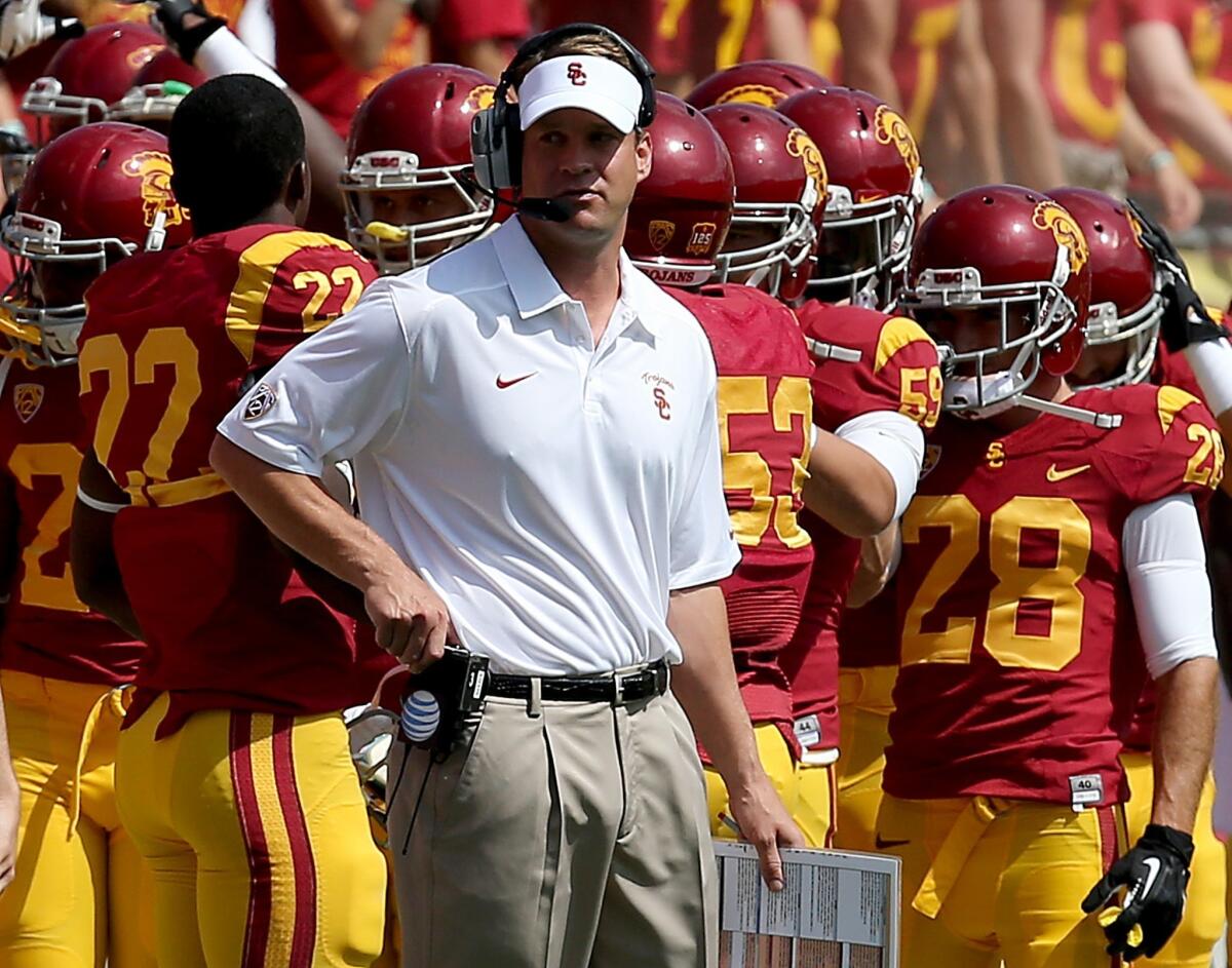 Coach Lane Kiffin and the Trojans averaged only 66 plays per game through three games, with each play taking an average of 30.8 seconds.