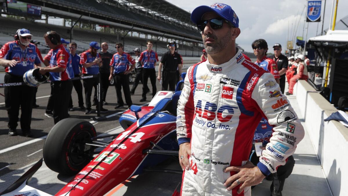 Tony Kanaan looks on after his run during qualifications for the Indianapolis 500 on May 19.