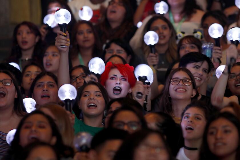 LOS ANGELES, CALIF. - SEP. 5, 2018. Fans cheer the Korean boy band BTS at Staples Center in Los Angeles on Wednesday night, Sept. 5, 2018. (Luis Sinco/Los Angeles Times)